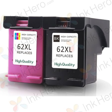 2 stuks HP 62XL inktcartridges hoge capaciteit (Ink Hero Huismerk)